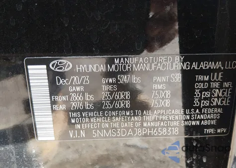 2023 Hyundai Santa Fe Sel z USA, uszkodzony, nr VIN 5NMS3DAJ8PH658318